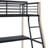 Vente-unique Lit mezzanine MALICIA - 90 x 190 cm - bureau intégré - Noir et chêne* Lit Mezzanine