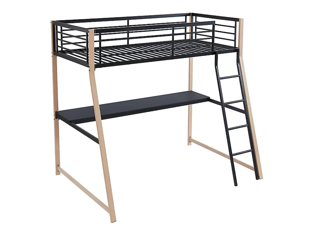 Vente-unique Lit mezzanine MALICIA - 90 x 190 cm - bureau intégré - Noir et chêne* Lit Mezzanine
