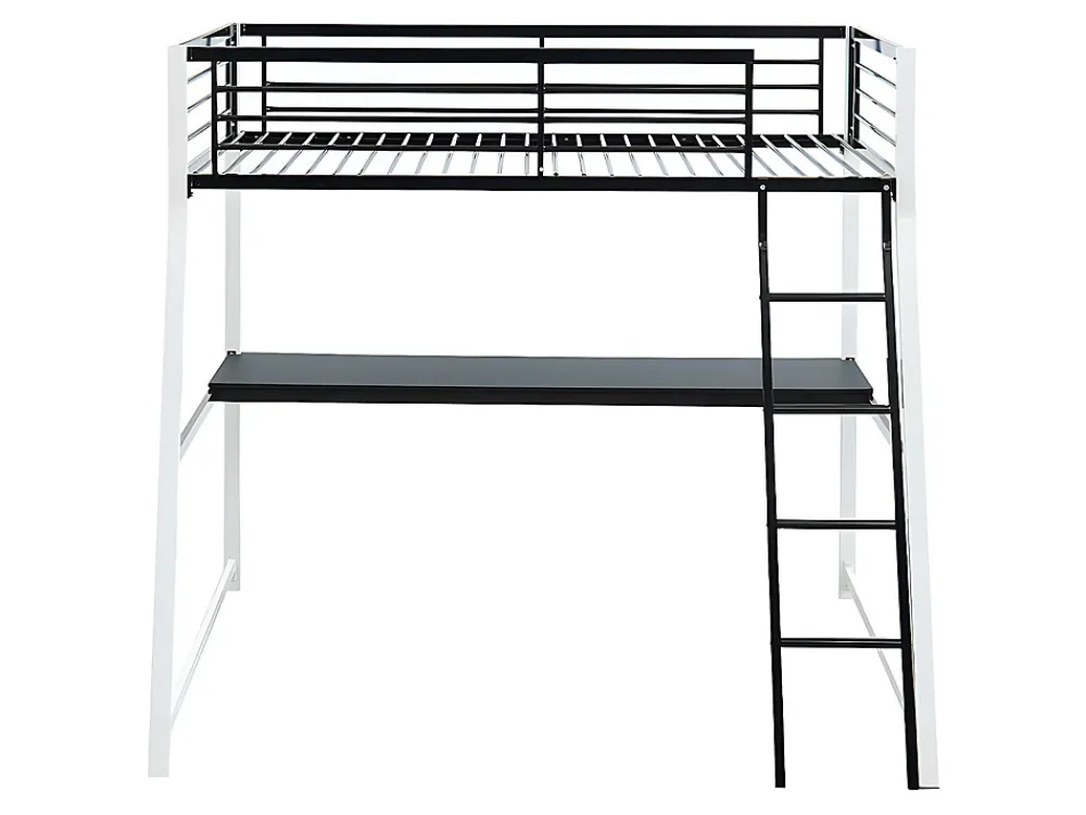 Vente-unique Lit mezzanine MALICIA - 90 x 190 cm - bureau intégré - Noir et blanc + matelas* Lit Mezzanine
