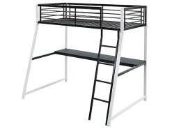Vente-unique Lit mezzanine MALICIA - 90 x 190 cm - bureau intégré - Noir et blanc + matelas* Lit Mezzanine