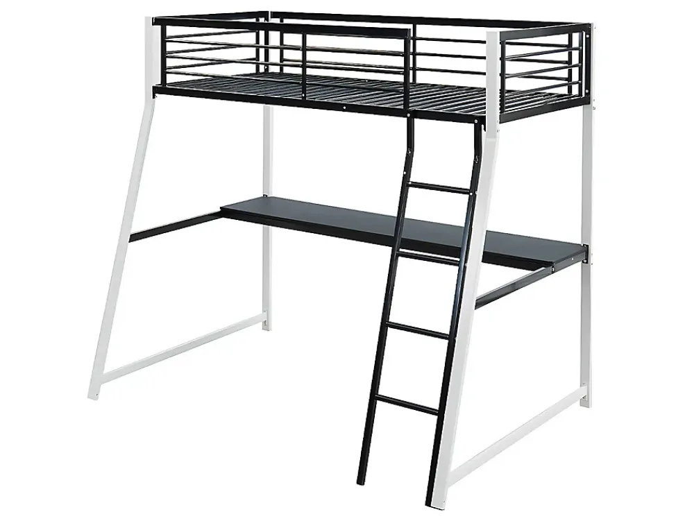 Vente-unique Lit mezzanine MALICIA - 90 x 190 cm - bureau intégré - Noir et blanc + matelas* Lit Mezzanine