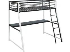 Vente-unique Lit mezzanine MALICIA - 90 x 190 cm - bureau intégré - Noir et blanc + matelas* Lit Mezzanine