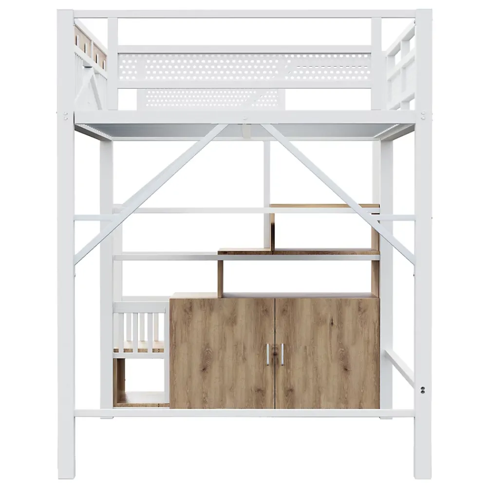 Okwish Lit Mezzanine Métal 140x200 cm avec Fenêtre et Garde-Corps - Blanc, Sans Matelas* Lit Mezzanine