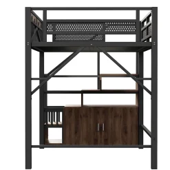 Lit Mezzanine Métal 140x200 cm avec Fenêtre et Garde-Corps - Noir, Sans Matelas><noscript><img width=
