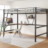 Urban Meuble Lit mezzanine métallique noir avec bureau en L et étagère 90x200cm* Lit Mezzanine
