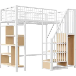 Blackcolors Lit mezzanine multifonctionnel avec rangement, étagères et escalier,90x200cm,blanc,pour adulte et enfant*Enfant Lit Enfant