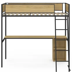 IDMarket Lit mezzanine simple DETROIT avec bureau et rangements 90 x 190 cm design industriel* Lit Double