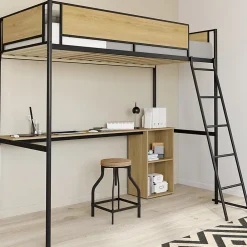 IDMarket Lit mezzanine simple DETROIT avec bureau et rangements 90 x 190 cm design industriel* Lit Double
