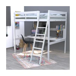 Weber Industries Lit mezzanine STUDIO 140x190 + 1 sommier + bureau + étagère / Blanc* Lit Mezzanine