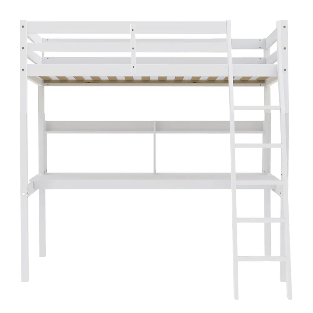 Weber Industries Lit mezzanine STUDIO 140x190 + 1 sommier + bureau + étagère / Blanc* Lit Mezzanine