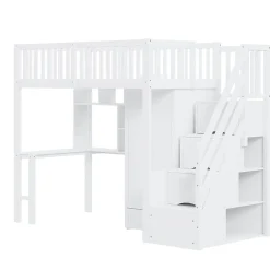 Okwish Lit Mezzanine 90x200 - Lit Enfant avec Bureau, Armoire et Rangements Intégrés, Design Pratique et Moderne, Bois Blanc* Lit Mezzanine