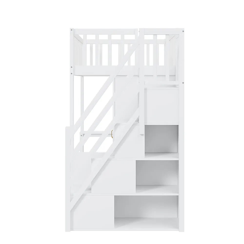 Okwish Lit Mezzanine 90x200 - Lit Enfant avec Bureau, Armoire et Rangements Intégrés, Design Pratique et Moderne, Bois Blanc* Lit Mezzanine