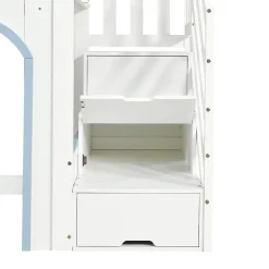 Lit mezzanine 90x200 cm - escalier avec rangement - avec sommier à lattes - bois massif + MDF - Blanc + Bleu (sans matelas)><noscript><img width=