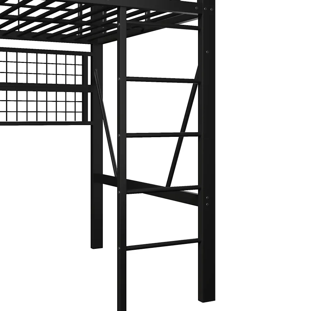 Okwish Lit Mezzanine 140x200 cm - LED Intégrée, Étagères et Rangements avec Portant Vêtements, Espace Ouvert sous Lit, Métal/MDF, No* Lit Mezzanine