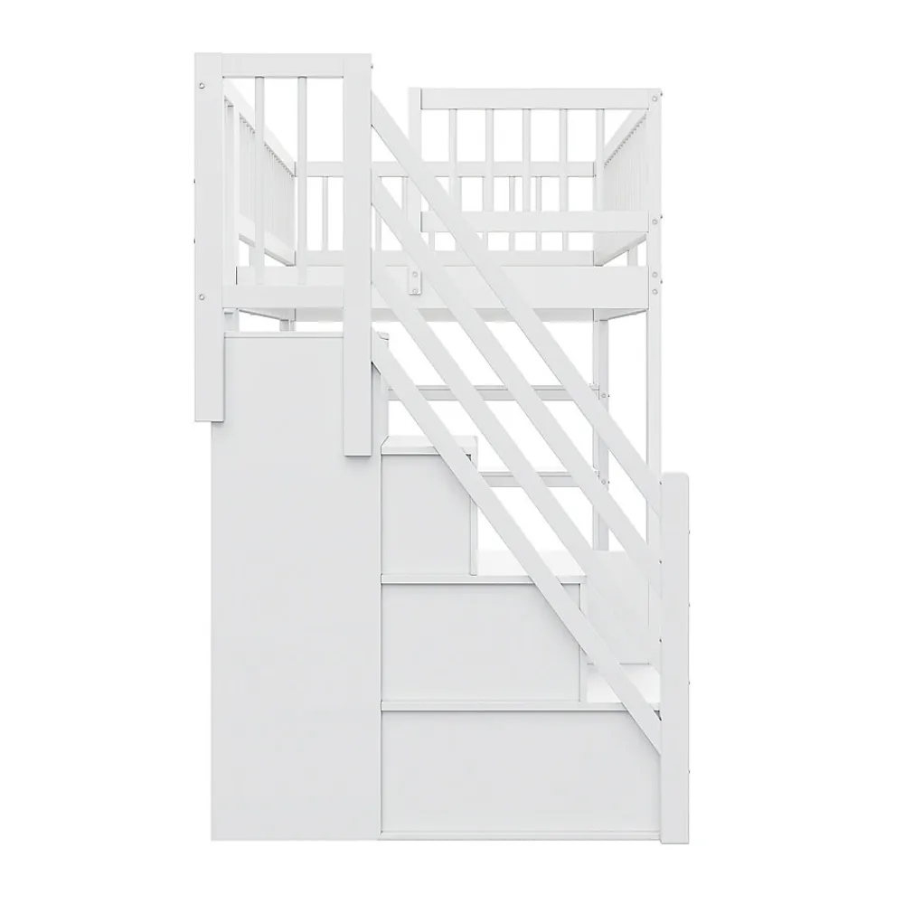 Lit mezzanine 90x200 cm - Lit ados avec clôture, penderie et étagères - Bois - Sans matelas - Blanc>Okwish Clearance