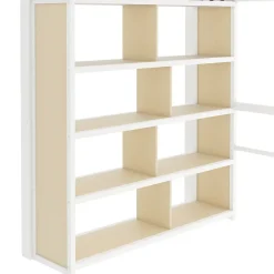 Okwish Lit Mezzanine 140x200 cm - Lit Ado avec Bureau Intégré, LED et Escalier de Rangement, Métal + MDF, Blanc* Lit Mezzanine