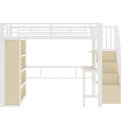 Okwish Lit Mezzanine 140x200 cm - Lit Ado avec Bureau Intégré, LED et Escalier de Rangement, Métal + MDF, Blanc* Lit Mezzanine
