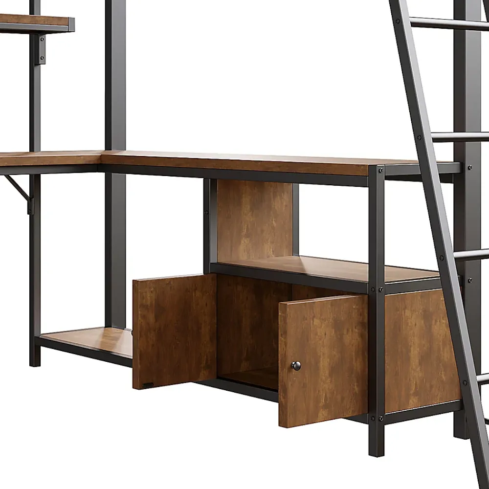 Okwish Lit Mezzanine 140x200 cm - Lit Ado avec Bureau Intégré, LED et Ports USB, Panneau Perforé et Rangement, Métal + MDF, Noir* Lit Mezzanine