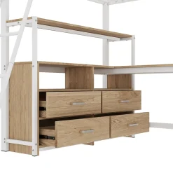 Okwish Lit Mezzanine 140x200 cm - Lit avec Rangement et Bureau en L, Lit Junior en Métal, Sans Matelas - Blanc* Lit Mezzanine