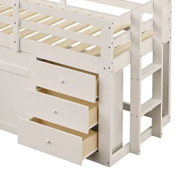 Lit mezzanine 90x200 cm - Lit avec rangement et toboggan - MDF et Pin - Sans matelas - Crème><noscript><img width=