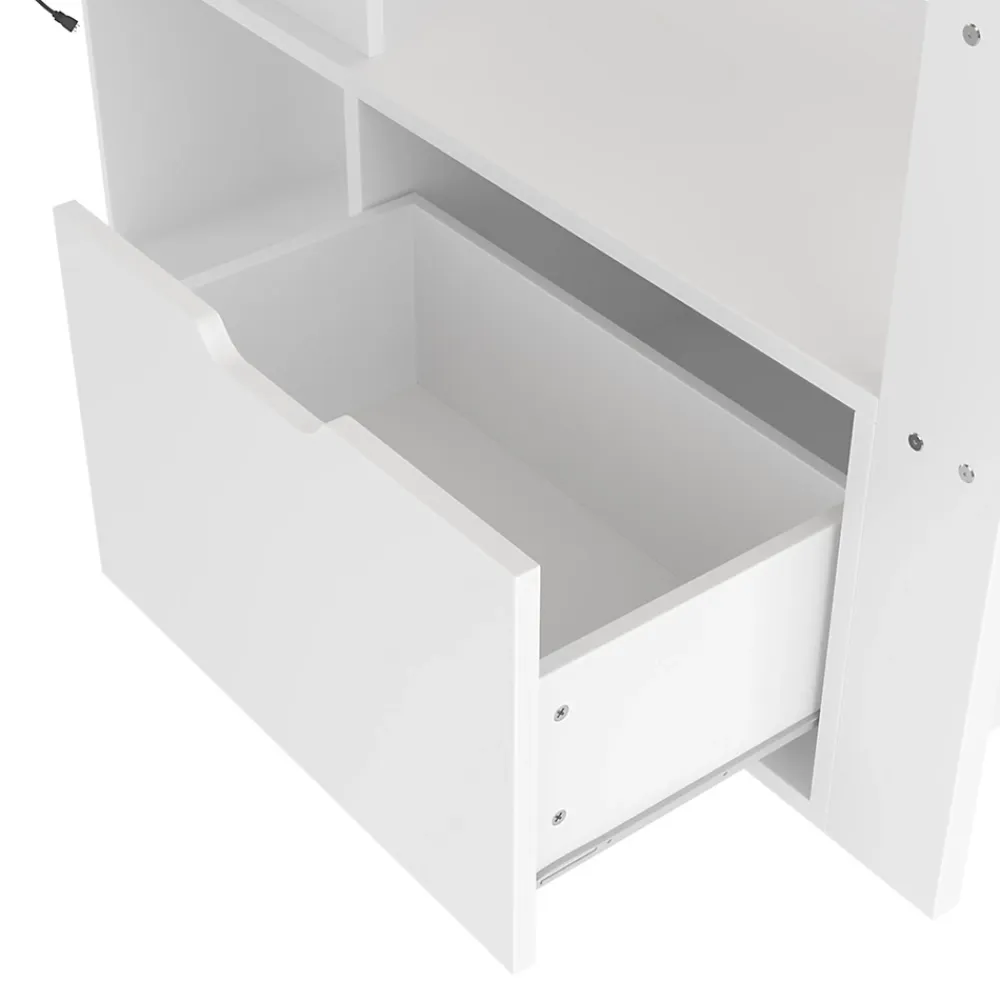 Okwish Lit mezzanine 90x200 cm - Lit avec bureau intégré et LED 16 s - Pin et MDF - Sans matelas - Blanc* Lit Mezzanine