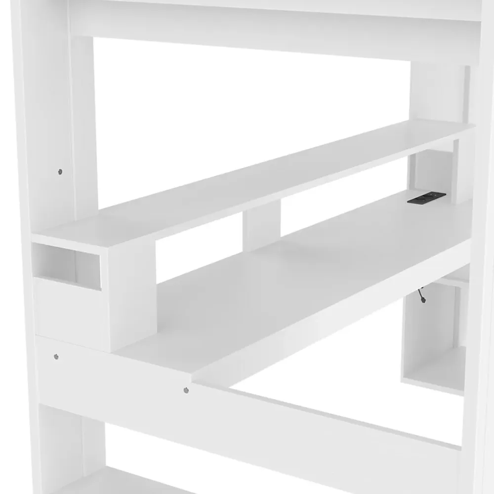 Okwish Lit mezzanine 90x200 cm - Lit avec bureau intégré et LED 16 s - Pin et MDF - Sans matelas - Blanc* Lit Mezzanine