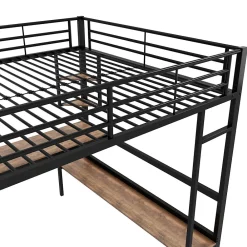 Lit mezzanine 140x200 cm - Lit avec bureau et étagères - Métal + MDF - Sans matelas - Noir><noscript><img width=