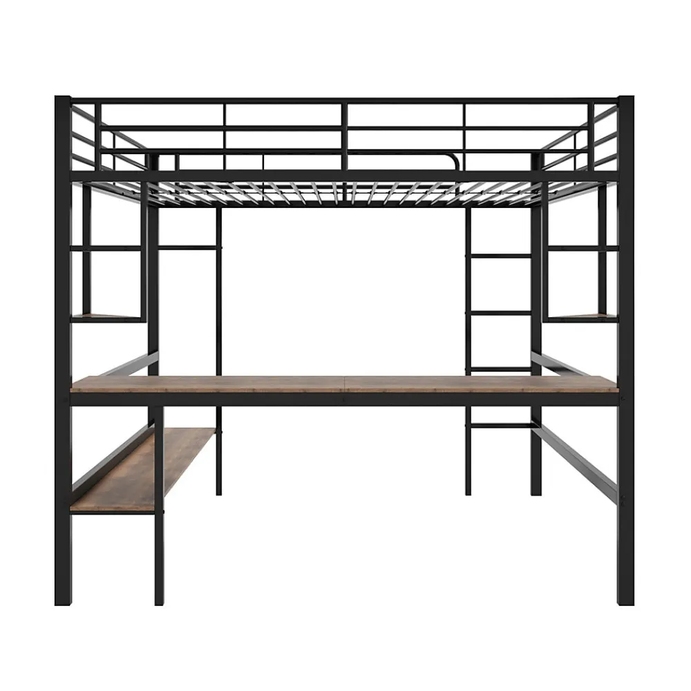 Lit mezzanine 140x200 cm - Lit avec bureau et étagères - Métal + MDF - Sans matelas - Noir>Generique Online