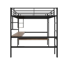 Lit mezzanine 140x200 cm - Lit avec bureau et étagères - Métal + MDF - Sans matelas - Noir><noscript><img width=