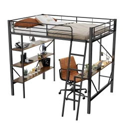 Okwish Lit mezzanine 90x200 cm - Lit avec bureau intégré - Structure métal - Sans matelas - Noir* Lit Mezzanine