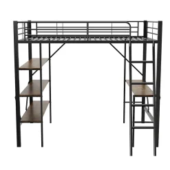 Okwish Lit mezzanine 90x200 cm - Lit avec bureau intégré - Structure métal - Sans matelas - Noir* Lit Mezzanine