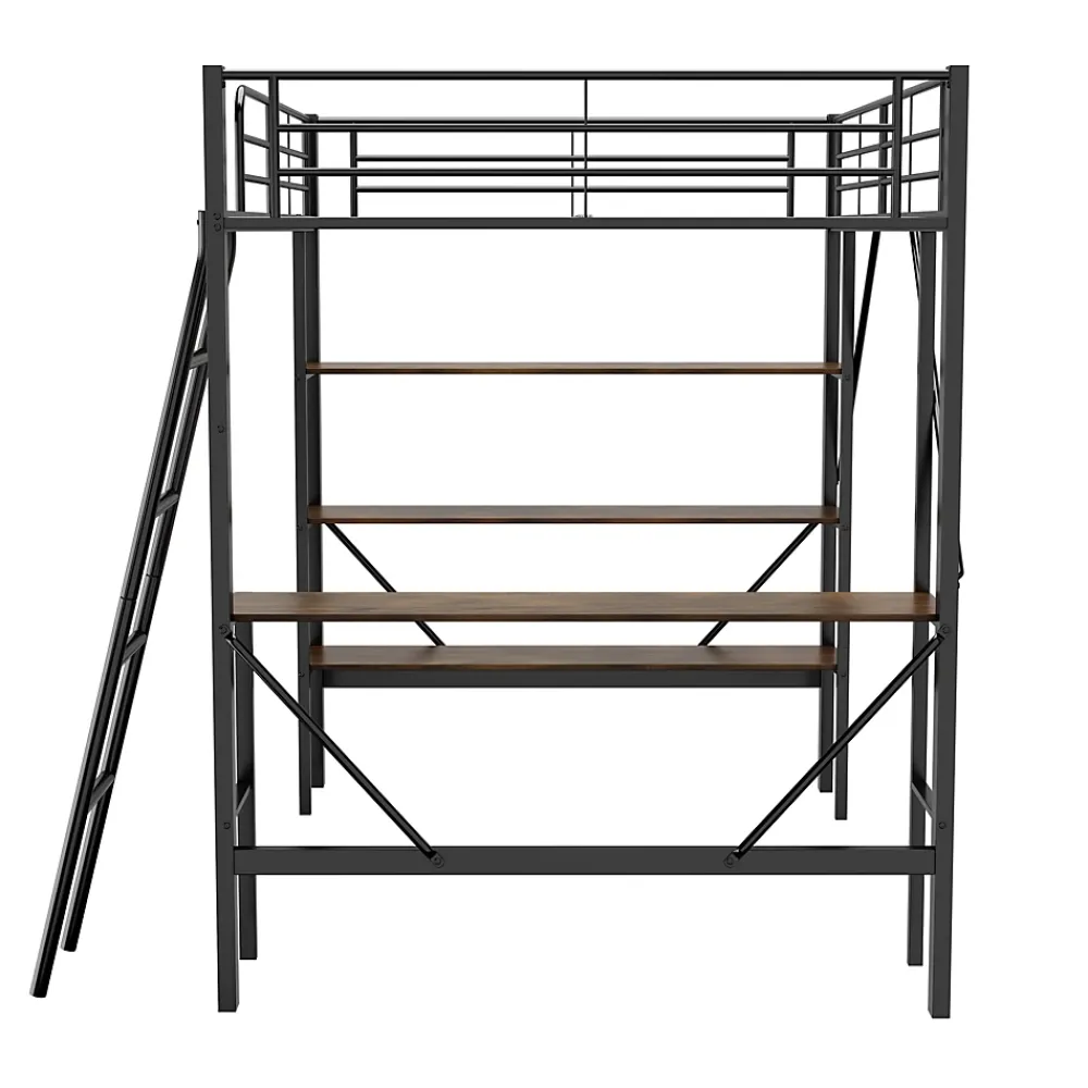 Okwish Lit mezzanine 90x200 cm - Lit avec bureau intégré - Structure métal - Sans matelas - Noir* Lit Mezzanine