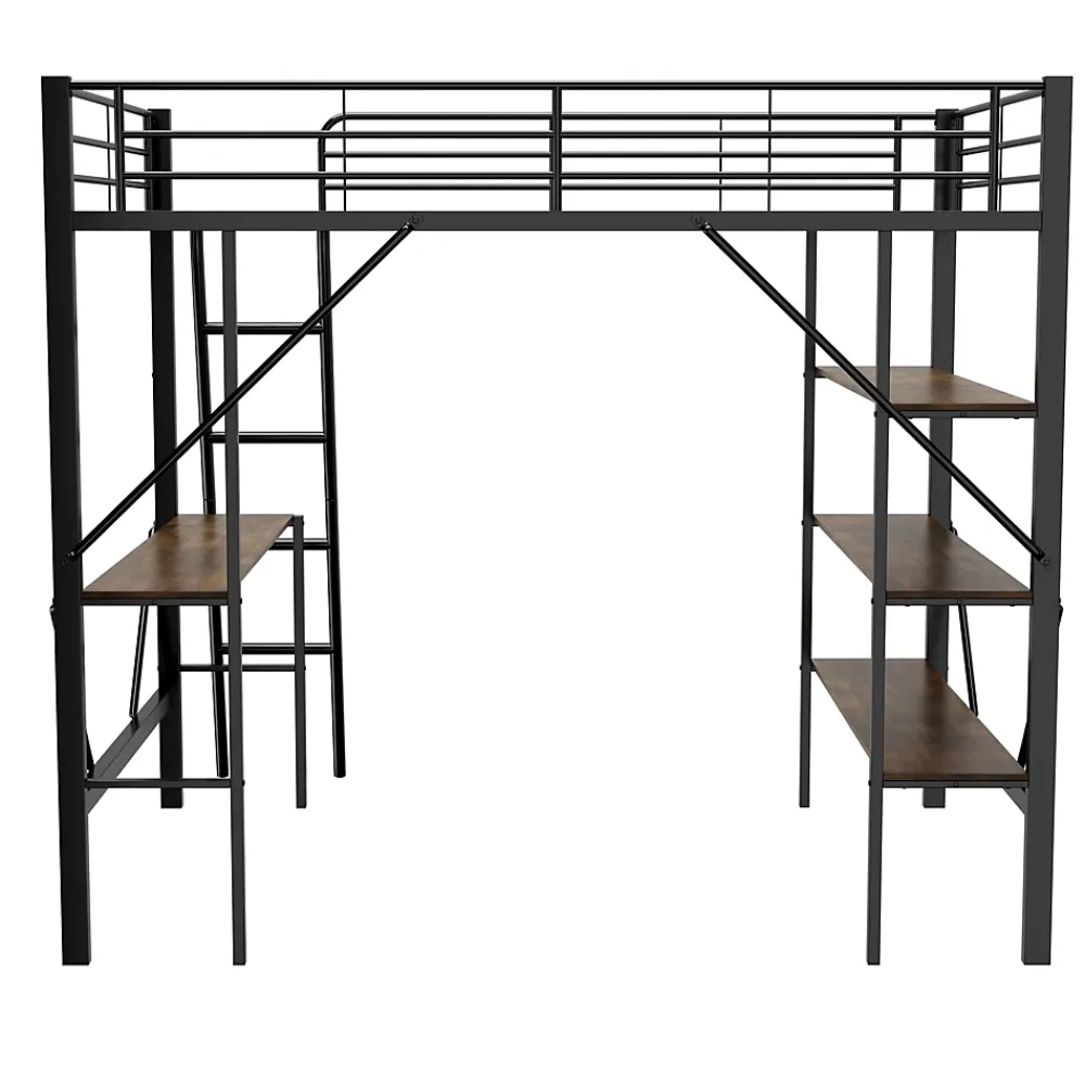 Okwish Lit mezzanine 90x200 cm - Lit avec bureau intégré - Structure métal - Sans matelas - Noir* Lit Mezzanine