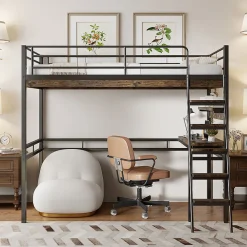 Lit Mezzanine 90x200 cm - Lit Ado avec Bureau et Étagères - Protection Anti-Chute Incluse - Métal et MDF - Noir - Sans Matelas><noscript><img width=