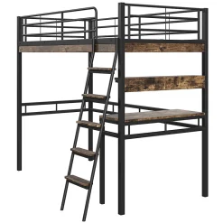 Lit Mezzanine 90x200 cm - Lit Ado avec Bureau et Étagères - Protection Anti-Chute Incluse - Métal et MDF - Noir - Sans Matelas><noscript><img width=