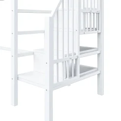 Okwish Lit mezzanine 90x200 cm - Lit avec rangement sous escalier et étagères intégrées - Métal et MDF - Sans matelas - Blanc* Lit Mezzanine