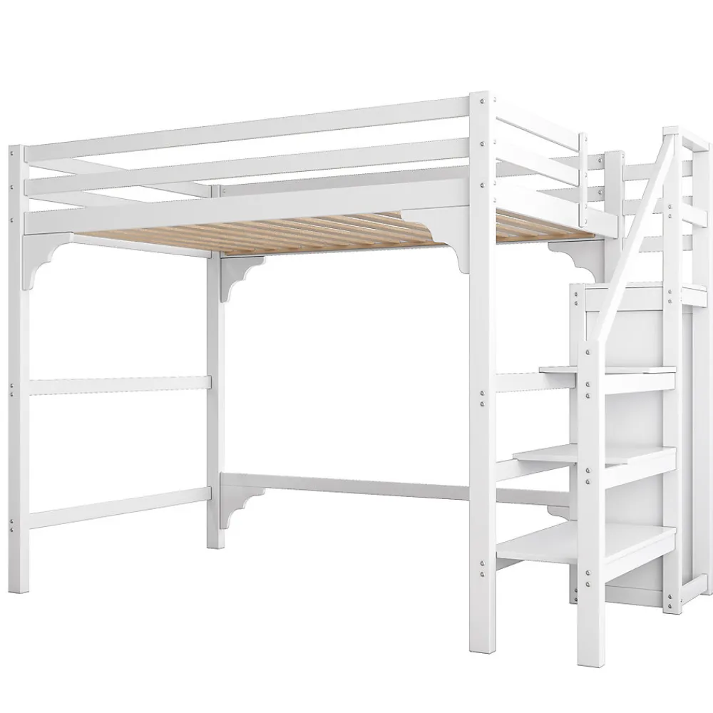 Lit mezzanine 140x200 cm - Lit avec sommier à lattes et penderie - Pin + MDF - Sans matelas - Blanc>Generique Best