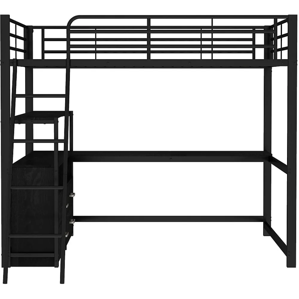 Lit Mezzanine 140x200 cm - Lit Double avec Bureau en L et Rangements Intégrés - Métal + MDF - Sans Matelas - Noir>Generique Outlet