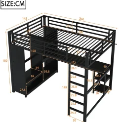 Lit mezzanine 140x200 cm - Lit double avec rangement - Métal - Montage requis - Noir><noscript><img width=