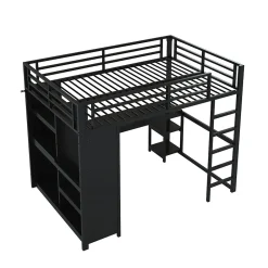 Lit mezzanine 140x200 cm - Lit double avec rangement - Métal - Montage requis - Noir><noscript><img width=