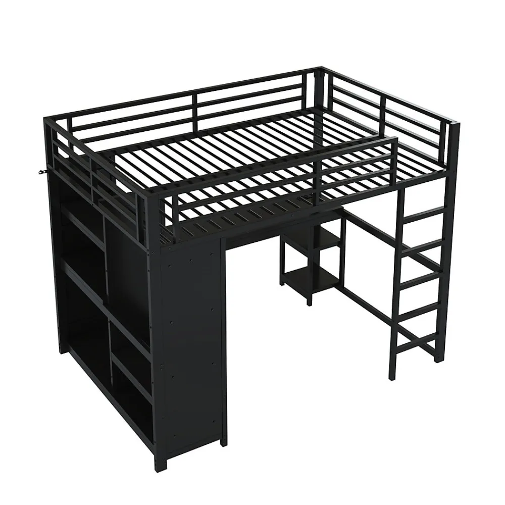 Lit mezzanine 140x200 cm - Lit double avec rangement - Métal - Montage requis - Noir>Okwish Online