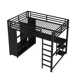 Lit mezzanine 140x200 cm - Lit double avec rangement - Métal - Montage requis - Noir><noscript><img width=