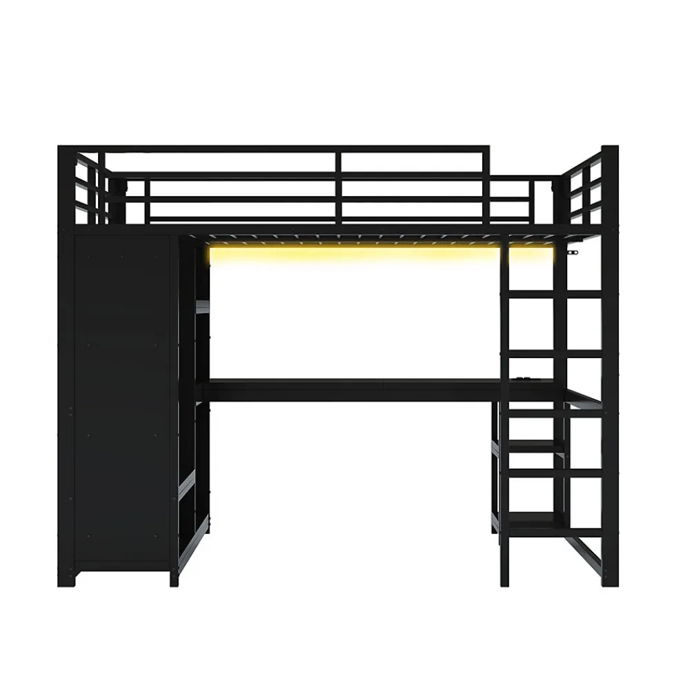 Lit mezzanine 140x200 cm - Lit double avec rangement - Métal - Montage requis - Noir>Okwish Online