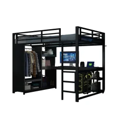 Lit mezzanine 140x200 cm - Lit double avec rangement - Métal - Montage requis - Noir><noscript><img width=