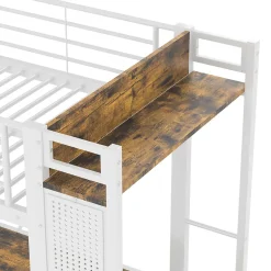 Lit Mezzanine 90x200 cm - Lit Déco avec Rangement - Métal et MDF - Sans Matelas - Blanc><noscript><img width=