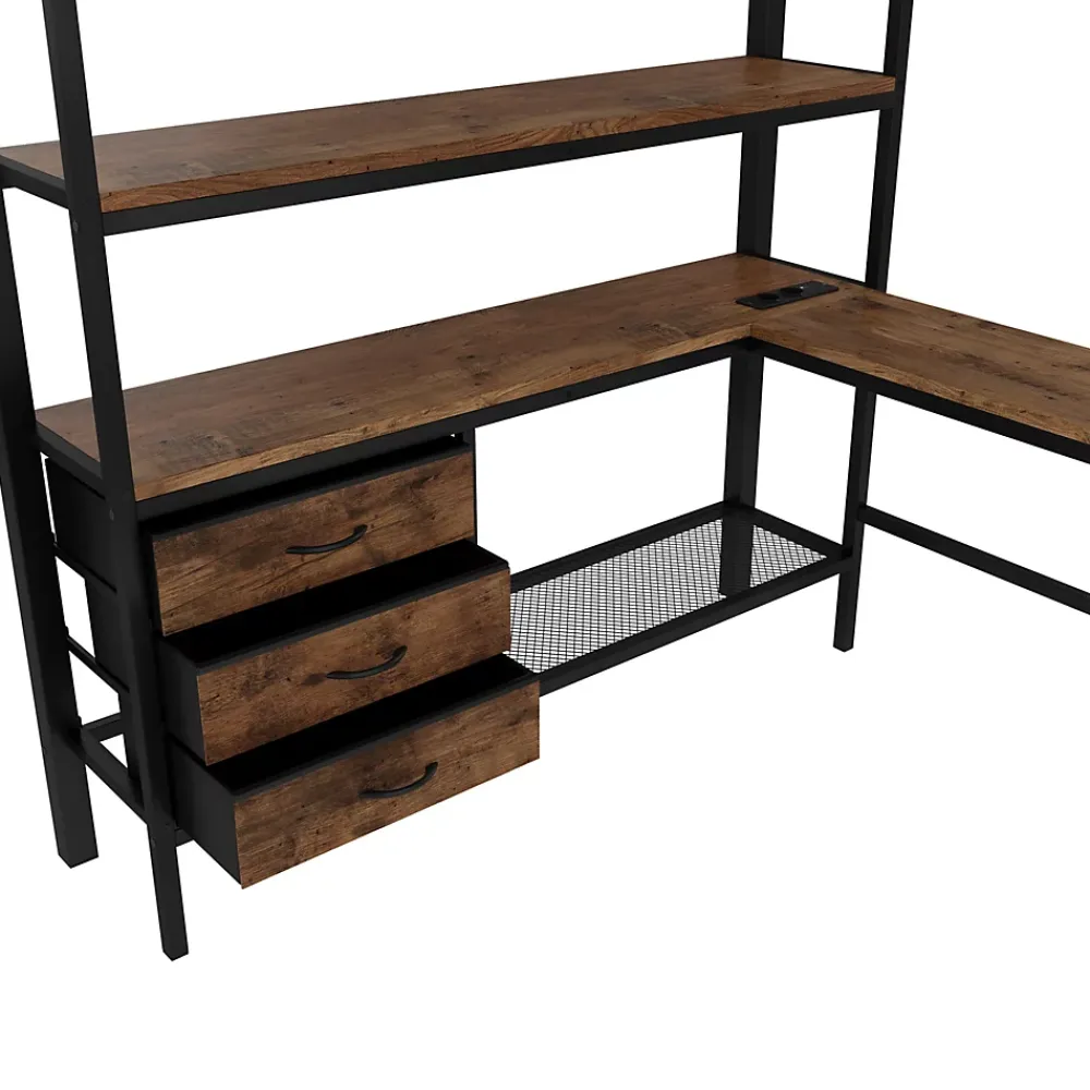 Okwish Lit Mezzanine 140x200 cm - Lit Double avec Éclairage LED, Bureau et Prises USB, en Métal et MDF, sans Matelas, Noir* Lit Mezzanine