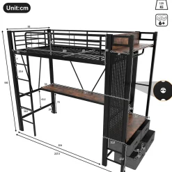 Lit Mezzanine 90x200 cm - Lit Déco avec Rangement - Métal et MDF - Sans Matelas - Noir><noscript><img width=
