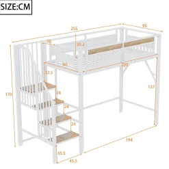 Lit Mezzanine 90x200 cm - Lit Enfant/Ado avec Escalier de Sécurité, Design Boule et Fenêtre, Métal Blanc><noscript><img width=