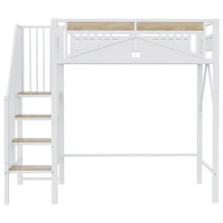 Lit Mezzanine 90x200 cm - Lit Enfant/Ado avec Escalier de Sécurité, Design Boule et Fenêtre, Métal Blanc><noscript><img width=
