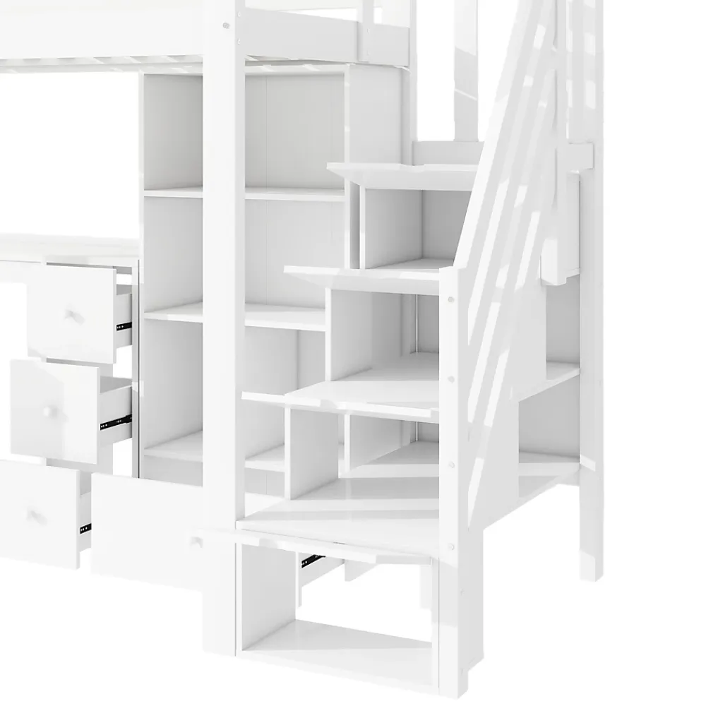 Okwish Lit Mezzanine 90x200 cm - Lit enfant avec Bureau et Rangement, Échelle, MDF - Sans Matelas - Blanc* Lit Mezzanine